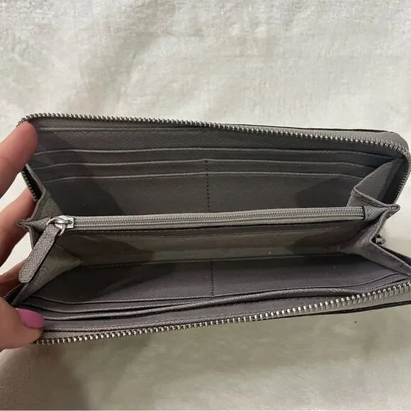 Michael Kors Large Pebbled Leather Continental Wallet Grey Zip Around